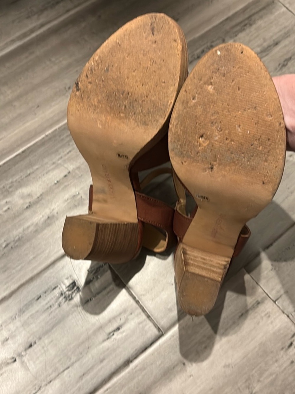 Lucky Brand Saddle Brown Leather Platform Block Heel Sandals - Picture 3 of 4